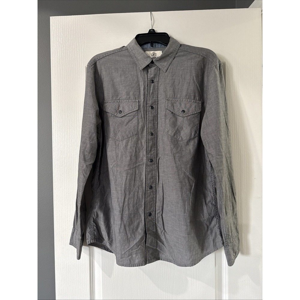 Roebuck & Co Shirt Mens Medium Western Black Pearl Snap Gray‎ Long Sleeve